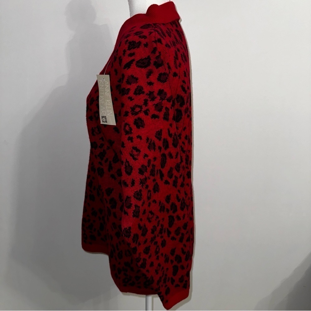 NWT Anne Klein knit wear wool Red Leopard Sweater size medium - Picture 9 of 10